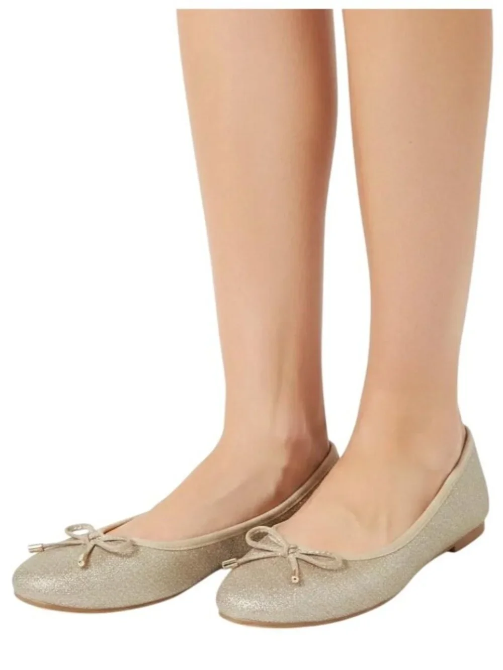 Xappeal Women's Gold TINE Classic Round Toe Bow Ballet Flat Shoes Size 10M